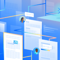 Illustration of larger-than-life sized documents, tasks, and work items